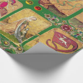 アンティークタロット、ドイツのコートのカード、緑の旗 ラッピングペーパー (角)