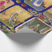 アンティークタロット、ドイツのコート・カード、金ゴールド・ブルー・フローラ ラッピングペーパー (角)