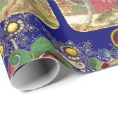 アンティークタロット、ドイツのコート・カード、金ゴールド・ブルー・フローラ ラッピングペーパー (ロールコーナー)
