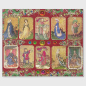 アンティークタロット、ドイツのコート・カード、金ゴールド・レッド・フローラ ラッピングペーパー (フラット)