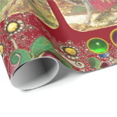 アンティークタロット、ドイツのコート・カード、金ゴールド・レッド・フローラ ラッピングペーパー (ロールコーナー)