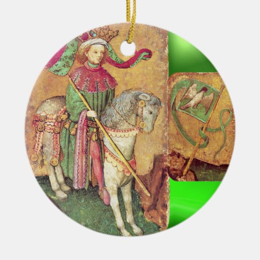 アンティークタロット/ドイツのコート・カード/《鳥》ハヤブサの王 セラミックオーナメント (正面)