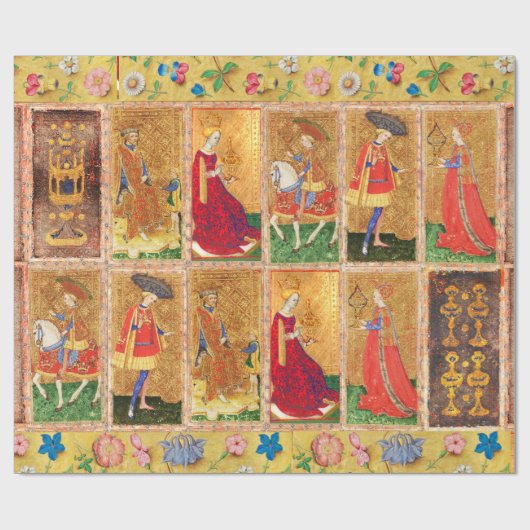 アンティークタロット/ナイト,キング,ページ,カップの女王 ラッピングペーパー (フラット)