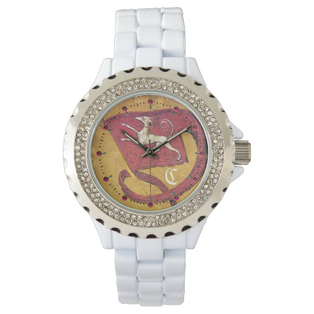 アンティークタロット、犬のカード国旗モノグラム 腕時計 (正面)