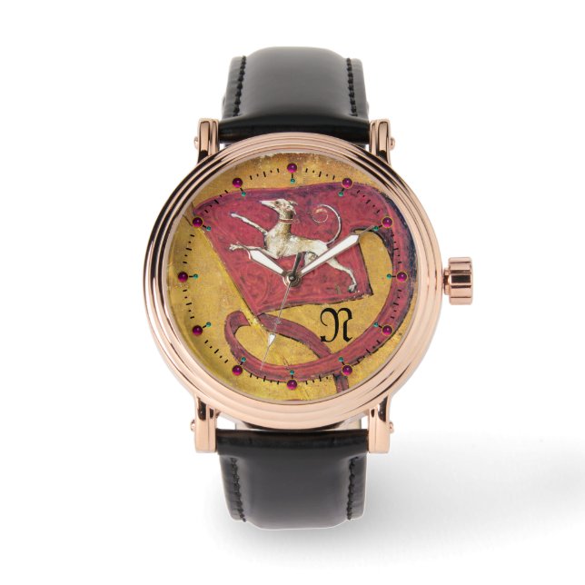 アンティークタロット、犬のカード国旗モノグラム 腕時計 (正面)