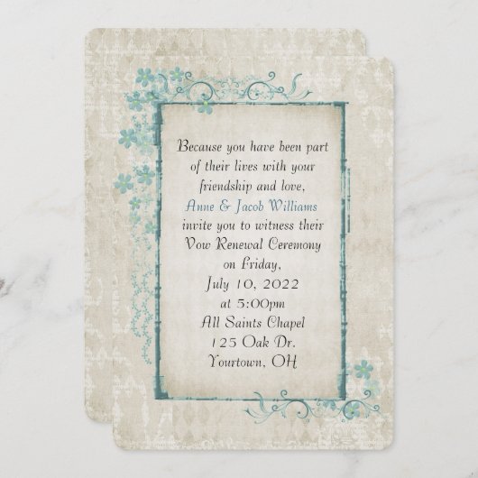アンティークターコイズフローラ枠 招待状 (正面/裏面)