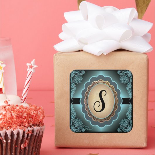 アンティークターコイズレースモノグラムシール スクエアシール (パーティー)