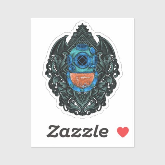 アンティークダイビングヘルメットのシャーク付きエンブレム シール (シート)