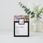 アンティークダマスクスクエアモノグラム、紫色の黒銀 名刺 (スタンド正面)