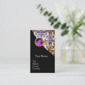 アンティークダマスクパープルジェムストーンモノグラムブラック 名刺 (スタンド正面)