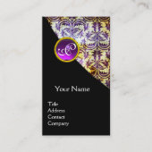 アンティークダマスクパープルジェムストーンモノグラムブラック 名刺 (正面)