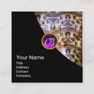 アンティークダマスクパープルジェムモノグラムブラックパール スクエア名刺