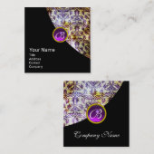 アンティークダマスクパープルジェムモノグラムブラックパール スクエア名刺 (正面/裏面)