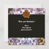 アンティークダマスクワックスシールモノグラム、パープル、金ゴールド 招待状 (裏面)