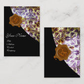 アンティークダマスク茶色ワックスシールモノグラムパープル 名刺 (正面/裏面)