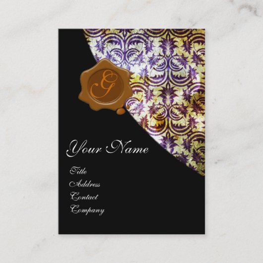 アンティークダマスク茶色ワックスシールモノグラムパープル 名刺 (正面)