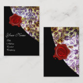 アンティークダマスク赤ワックスシールモノグラムパープル 名刺 (正面/裏面)