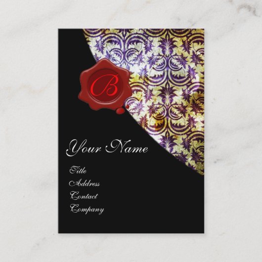 アンティークダマスク赤ワックスシールモノグラムパープル 名刺 (正面)
