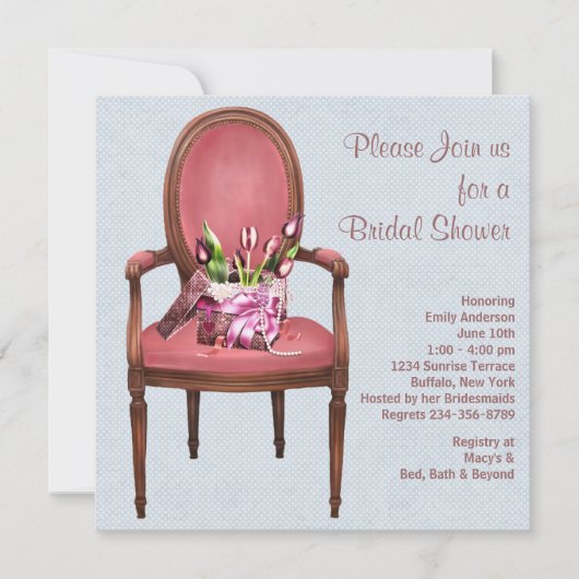 アンティークチェアのチューリップ ブルーの結婚前お披露目パーティー 招待状 (正面)