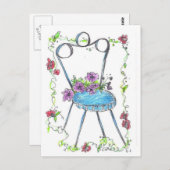 アンティークチェアフラワーズスケッチ ポストカード (正面/裏面)