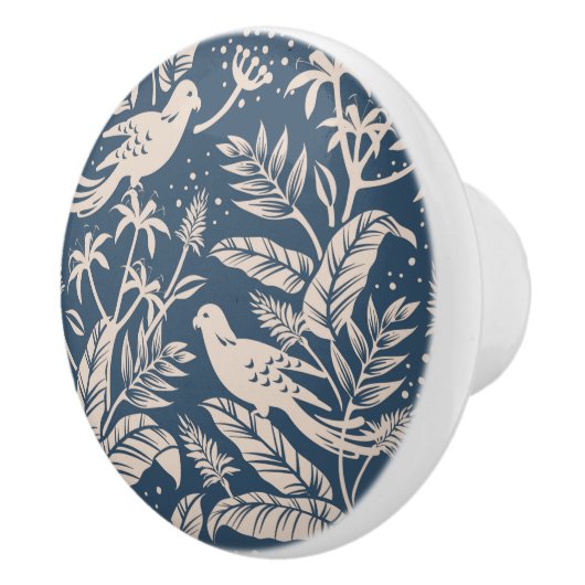 アンティークチノイスリーバードフローラブルー&アイボリー セラミックノブ (右)