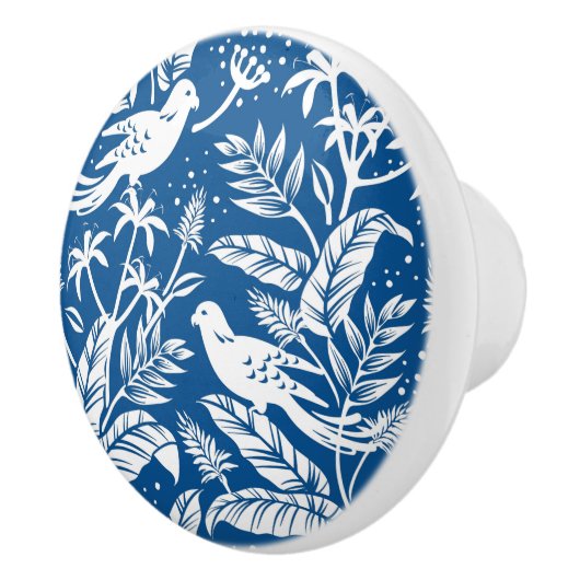 アンティークチノイスリーバードフローラブルー&ホワイト セラミックノブ (右)