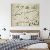 アンティークチャンネルの地図, 1666 (カラー版木、銅版、版画) キャンバスプリント (インサイチュ (寝室))