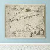 アンティークチャンネルの地図, 1666 (カラー版木、銅版、版画) キャンバスプリント (インサイチュ (ウッドフロア))