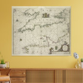 アンティークチャンネルの地図, 1666 (カラー版木、銅版、版画) キャンバスプリント (インサイチュ (リビング))
