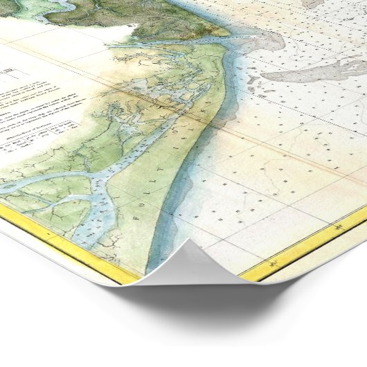 アンティークチャールストンハーバーサウスカロライナの地図 ポスター (角)