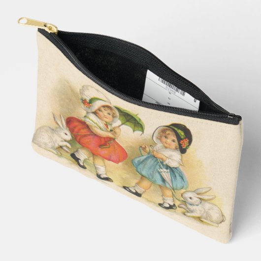 アンティークチルドルウサギ復活祭アート アクセサリーポーチ (見開き)