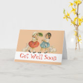 アンティークチルドルウサギ復活祭アート カード (黄色い花)