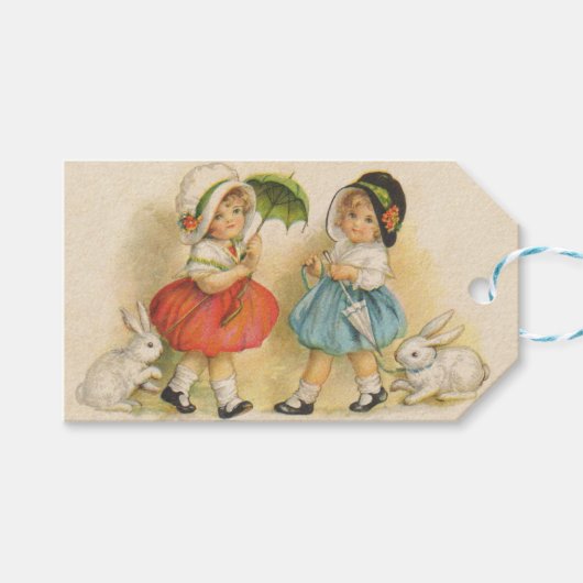 アンティークチルドルウサギ復活祭アート ギフトタグ (正面(横))