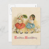 アンティークチルドルウサギ復活祭アート シーズンポストカード (正面/裏面)