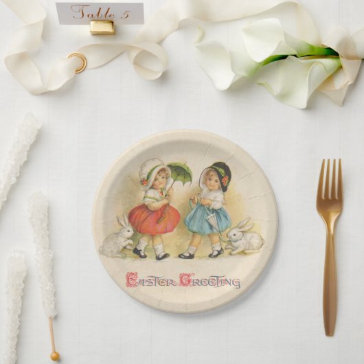 アンティークチルドルウサギ復活祭アート ペーパープレート (ウェディング)