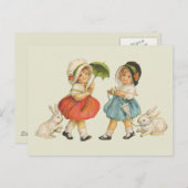 アンティークチルドルウサギ復活祭アート ポストカード (正面/裏面)