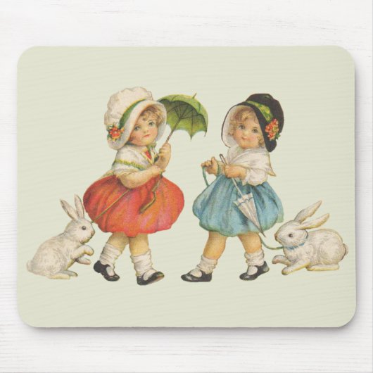 アンティークチルドルウサギ復活祭アート マウスパッド (正面)