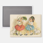 アンティークチルドルウサギ復活祭アート マグネット (正面/裏面)