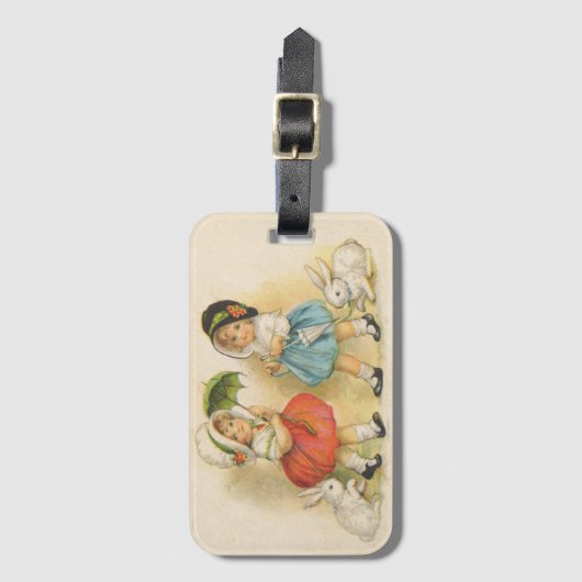 アンティークチルドルウサギ復活祭アート ラゲッジタグ (正面縦)