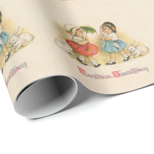 アンティークチルドルウサギ復活祭アート ラッピングペーパー (ロールコーナー)