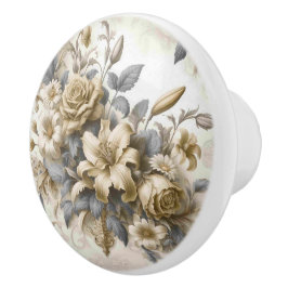 アンティークチンジイエローフローラの完成 セラミックノブ