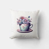 アンティークティーカップヴィンテージ花 クッション (正面)