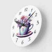 アンティークティーカップヴィンテージ花 ラウンド壁時計 (傾斜)