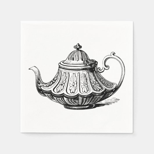 アンティークティーポットイラストレーション スタンダードカクテルナプキン (正面)