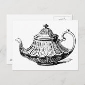アンティークティーポットイラストレーション ポストカード (正面/裏面)
