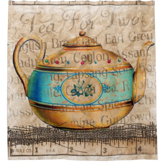 アンティークティーポット シャワーカーテン (正面)