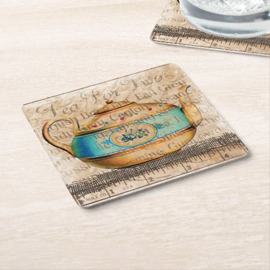 アンティークティーポット スクエアペーパーコースター (アングル)