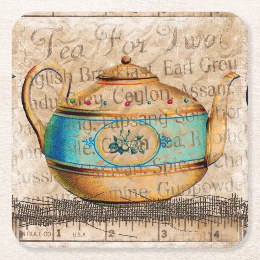 アンティークティーポット スクエアペーパーコースター (正面)