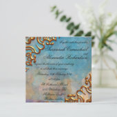 アンティークティール(緑がかった色)水彩及び金ゴールドジュエル結婚ズ 招待状 (スタンド正面)