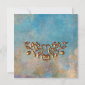 アンティークティール(緑がかった色)水彩及び金ゴールドジュエル結婚ズ 招待状 (裏面)